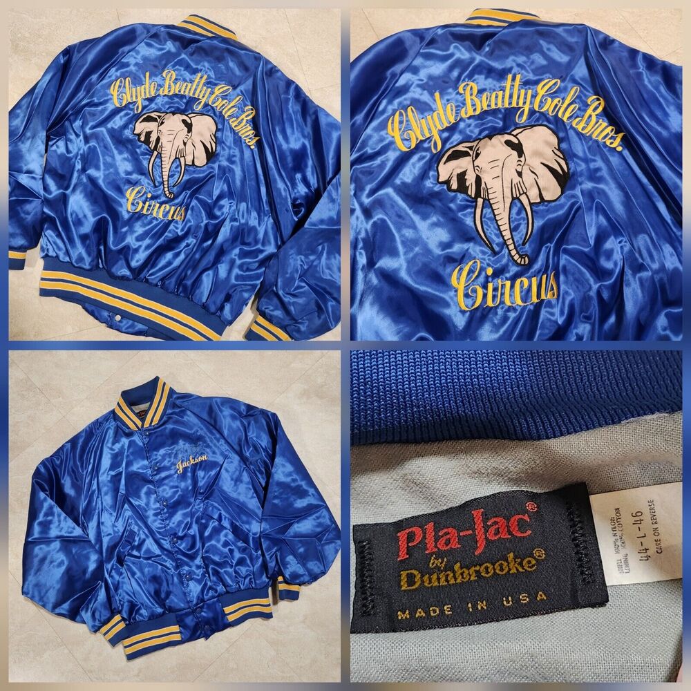 VTG Clyde Beatty Cole Bros Circus Elephant Tamer Satin Jacket Mens L‎ Large